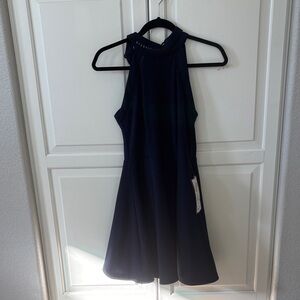 Elegant Navy Blue Halter Dress